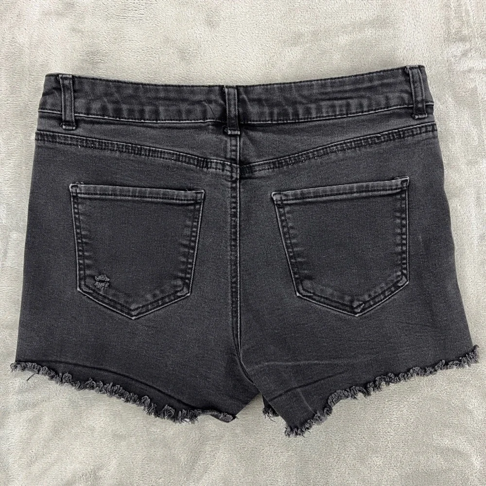 Wax Jean Womens Black Distressed Denim Shorts High Waisted Frayed Hem Size‎ 11